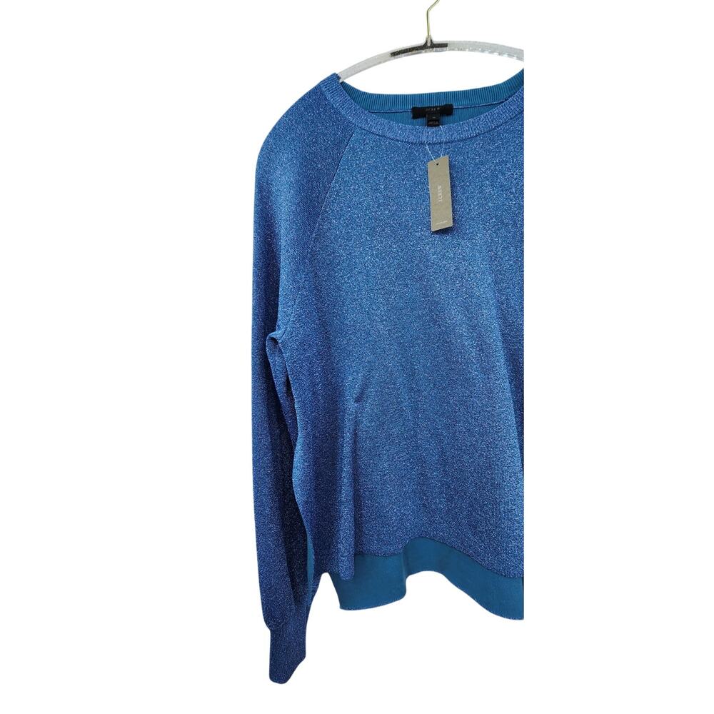 New NWT J. Crew Blue Metallic Crewneck Side Slit Sweater Size XL B7262 - Picture 4 of 9